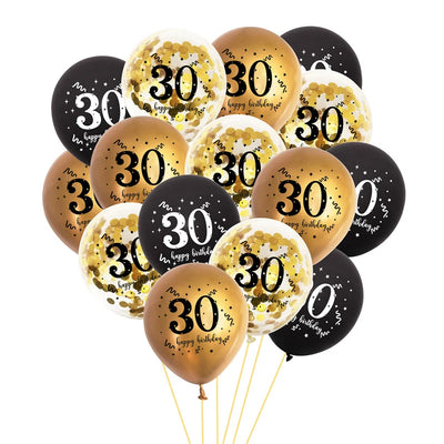 Lot de 15 ballons anniversaire femme or et noir