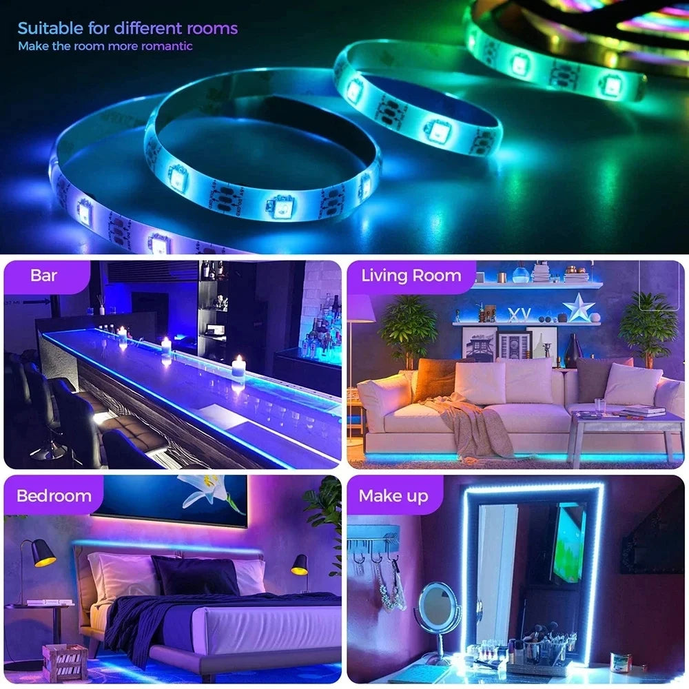 ruban led multicolore moderne 10m 20m 30m bluetooth télécommande application chambre