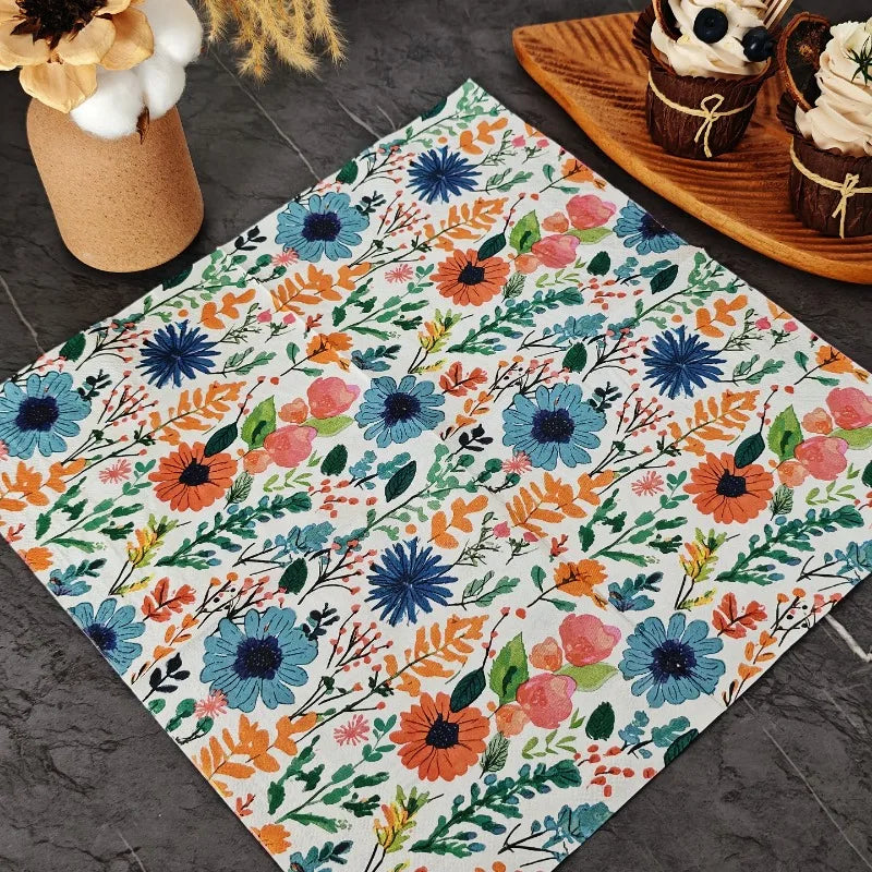 serviettes papier fleur bleue rose verte motifs floraux bohème champêtre pack 10pcs 20pcs