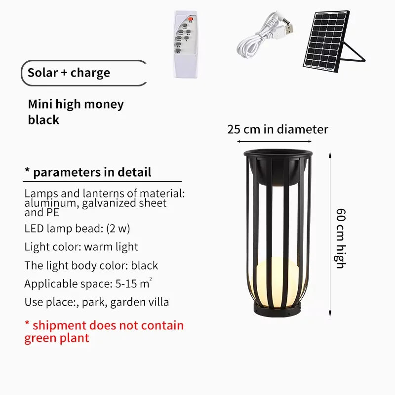 lampe solaire extérieure moderne noire rayures verticales support plante décorative