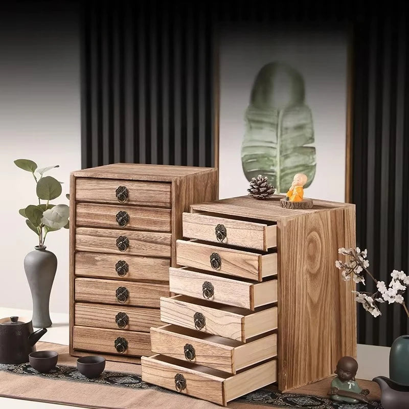 boîte rangement thé bois massif deux étages chinois finition lisse rétro affichage opaque rusticité
