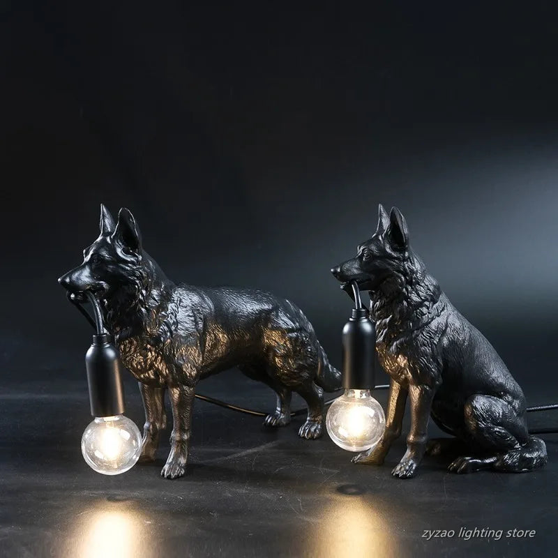 lampe poser chien réaliste détaillée blanc noir contemporaine minimaliste ampoule câble eléctrique