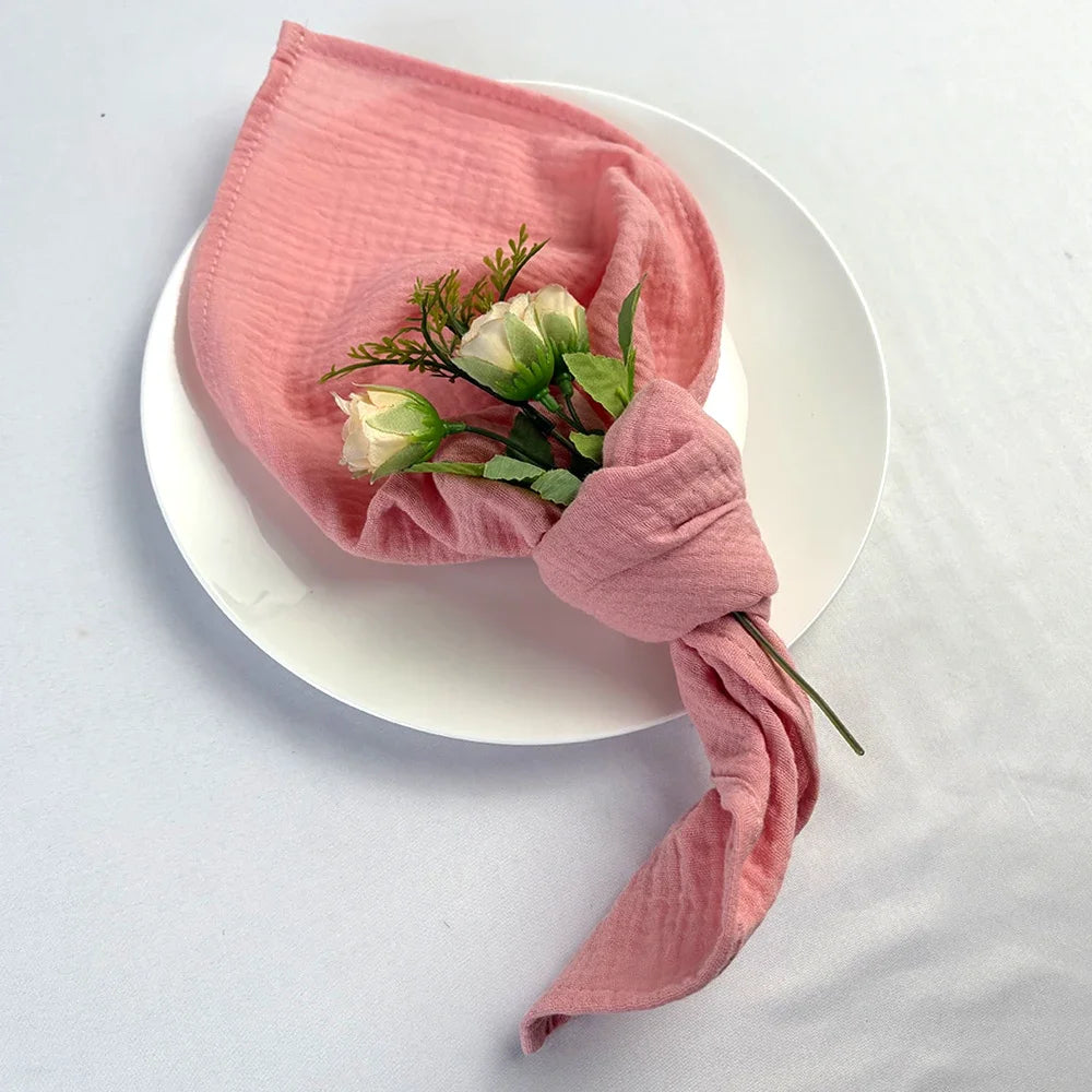 serviettes tissu coton double gaze multicolore boho chic bordure frangée réutilisable maison fête