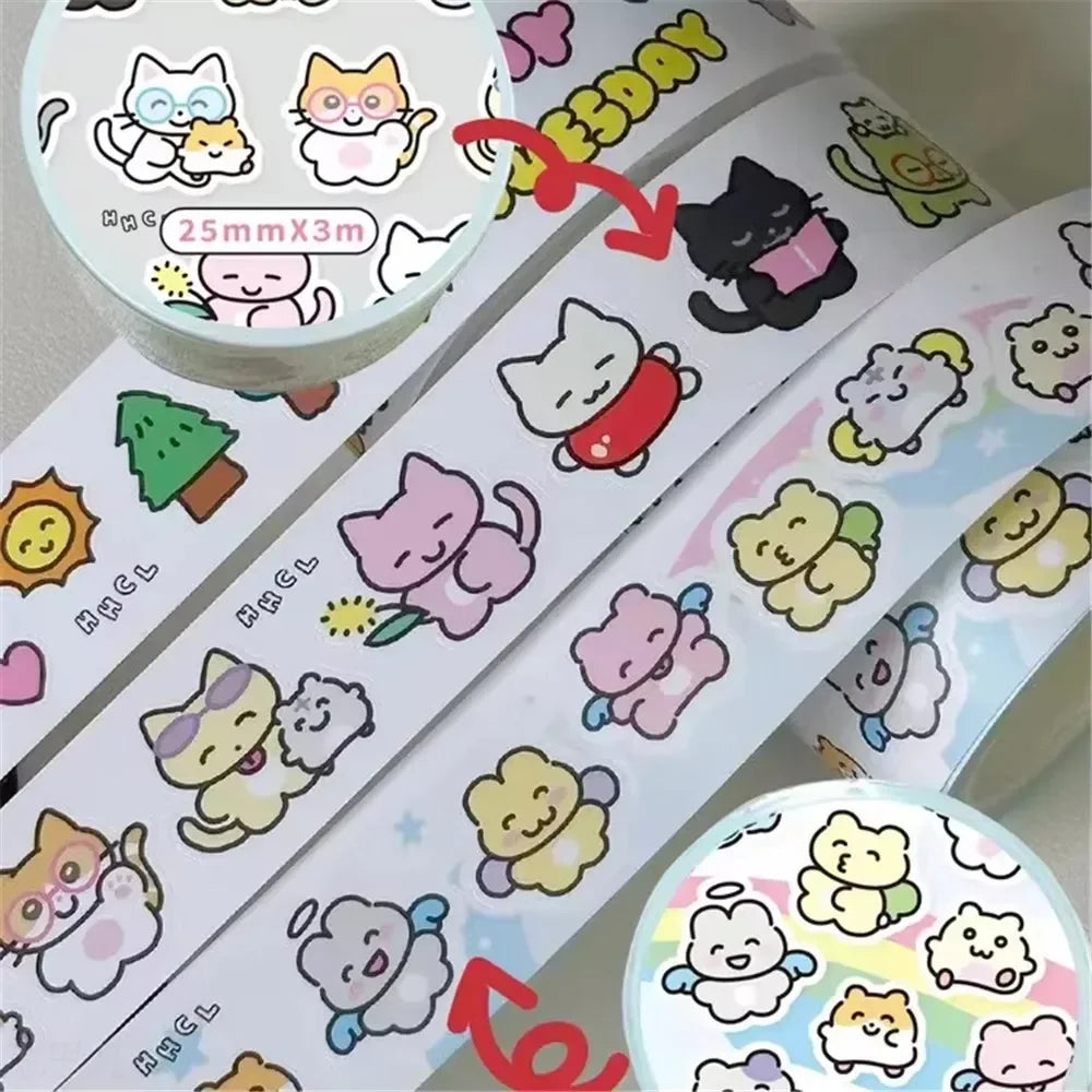 ruban adhésif kawaii dessins animés jaune rose bleu blanc mignon chiens chats personnages
