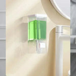 distributeur savon liquide mains transparent adhésif moderne salle bain sans trace minimaliste