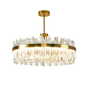 chandelier suspension or cristal transparent moderne luxueux cascade cristaux rectangulaires