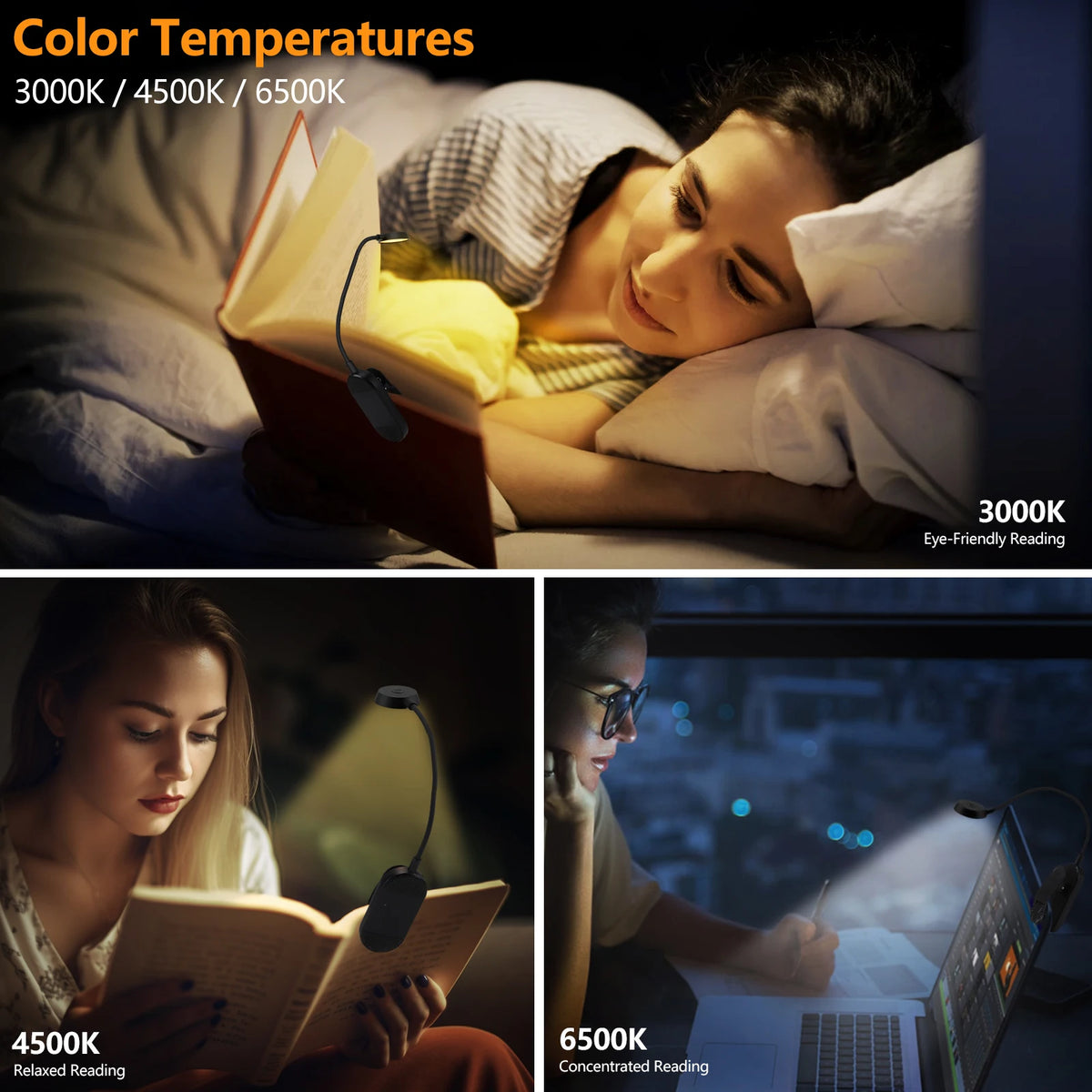 lampe led rechargeable sans fil pince ajustable interrupteur tactile lumière portable moderne noire