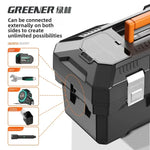 boîte outils noire orange clips multifonctionnelle perceuse batterie sac clé douille première secours lampe