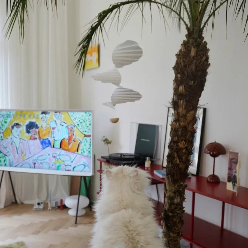 décoration intérieure mobile papier plié blanc ondulé minimaliste suspension fil scandinave
