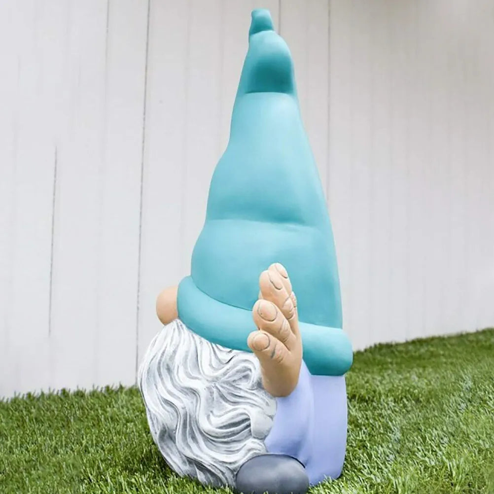 statue gnome bleu turquoise fantaisiste décoration jardin résine fleurs colorées