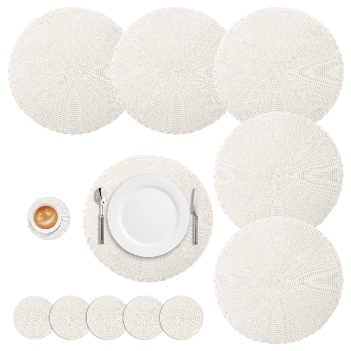 tapis table classique tissage rond marron clair respectueux environnement 34cm diamètre assiette fourchette couteau
