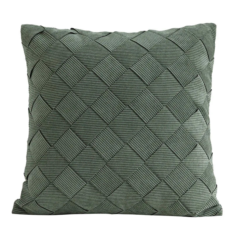 housse coussin vert olive motif géométrique contemporain polyester respectueux environnement coussin