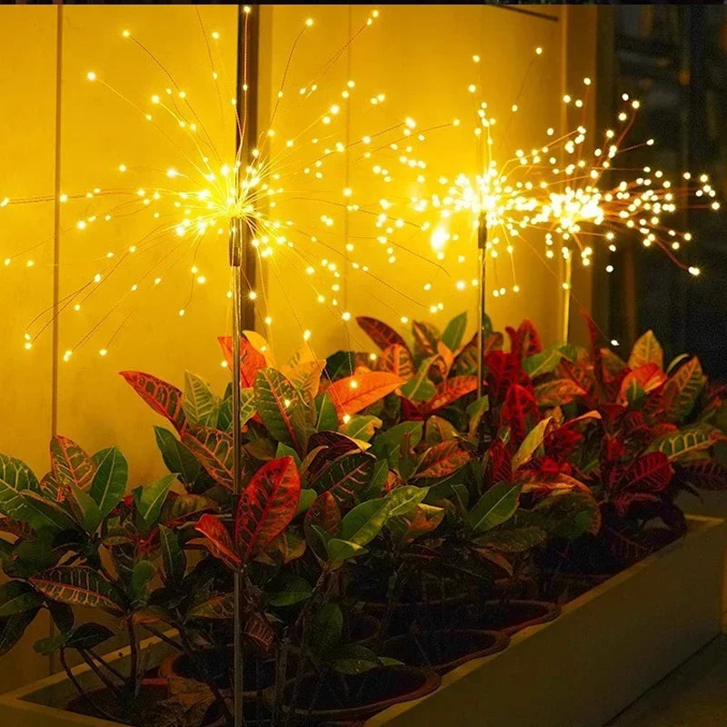 décorations lumineuses solaires extérieures blanc doré multicolore étoiles feu artifice cœur lanternes fleurs guirlande
