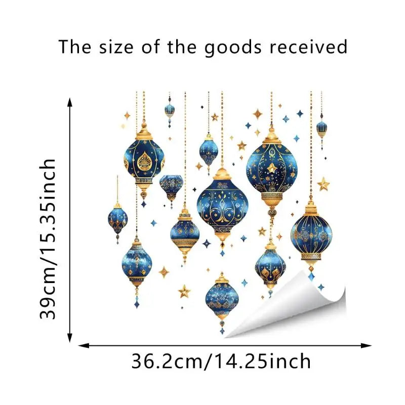 décoration ramadan stickers muraux lanternes colorées lune étoiles dorées floral violet vert rose artisanal