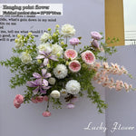 décoration mariage extérieur fleurs artificielles rose blanches romantique suspension fils