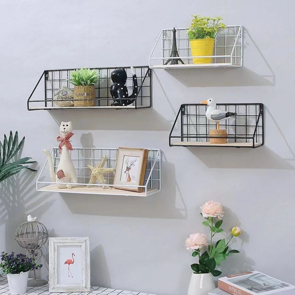 étagères murales modernes minimalistes clips noir bois artificiels plantes oiseau chat photo vases