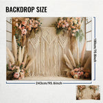 décoration murale bohème mariage macramé pampas fleurs herbes sèches rose poudré vert