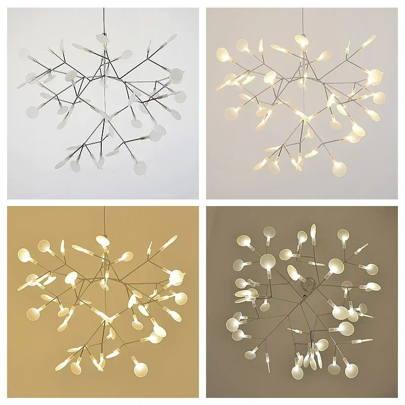 suspension lumineuse moderne branchée feuilles translucides lumière led blanc doré