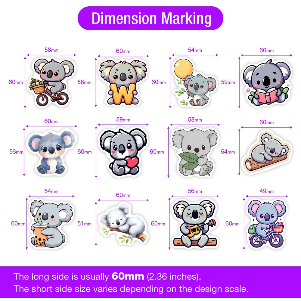 sticker koala dessin animé waterproof adhésif multicolor scolaire deco diy 10pcs 25pcs 50pcs