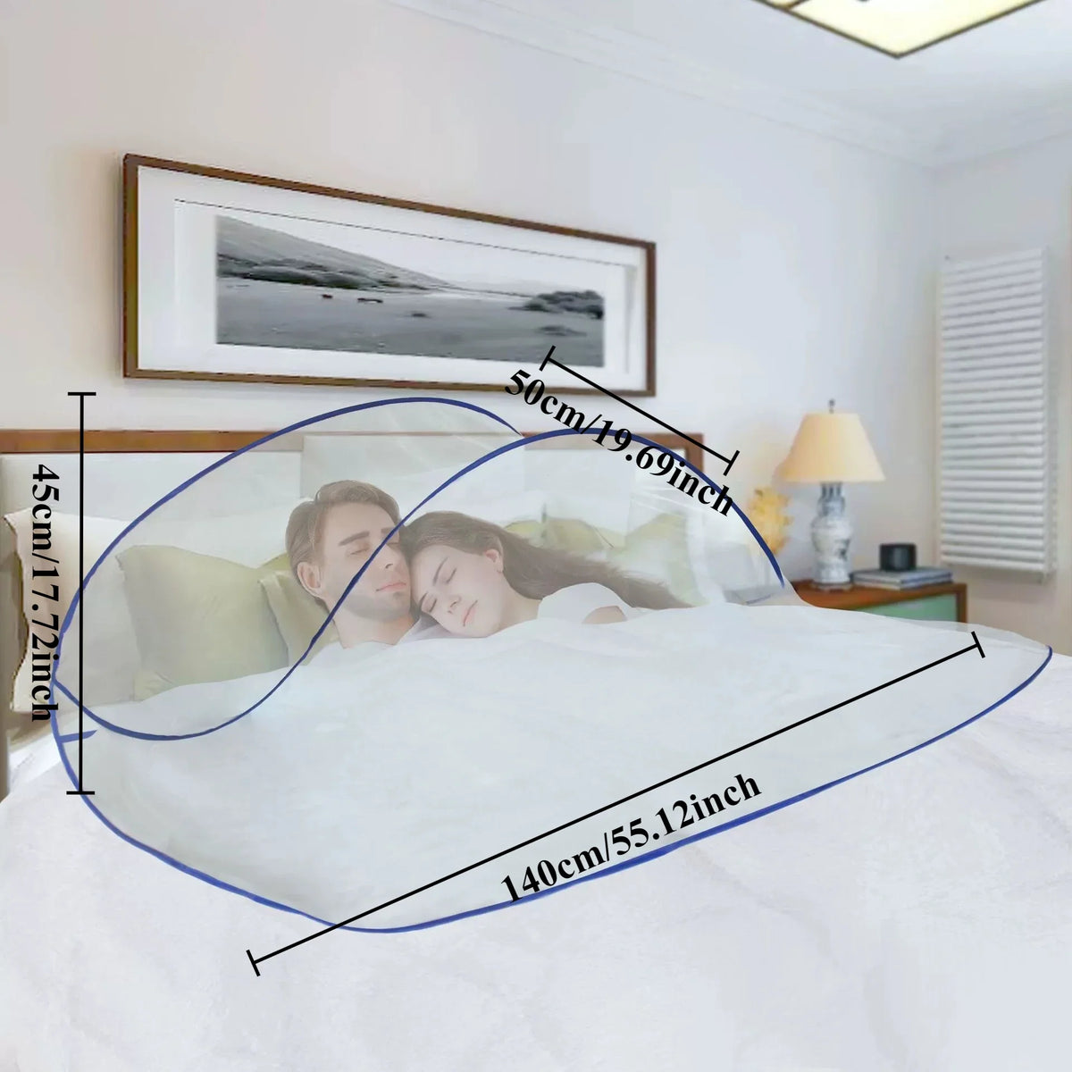 filet anti moustiques moderne blanc bleu pliable adultes usage extérieur intérieur transparent motif géométrique