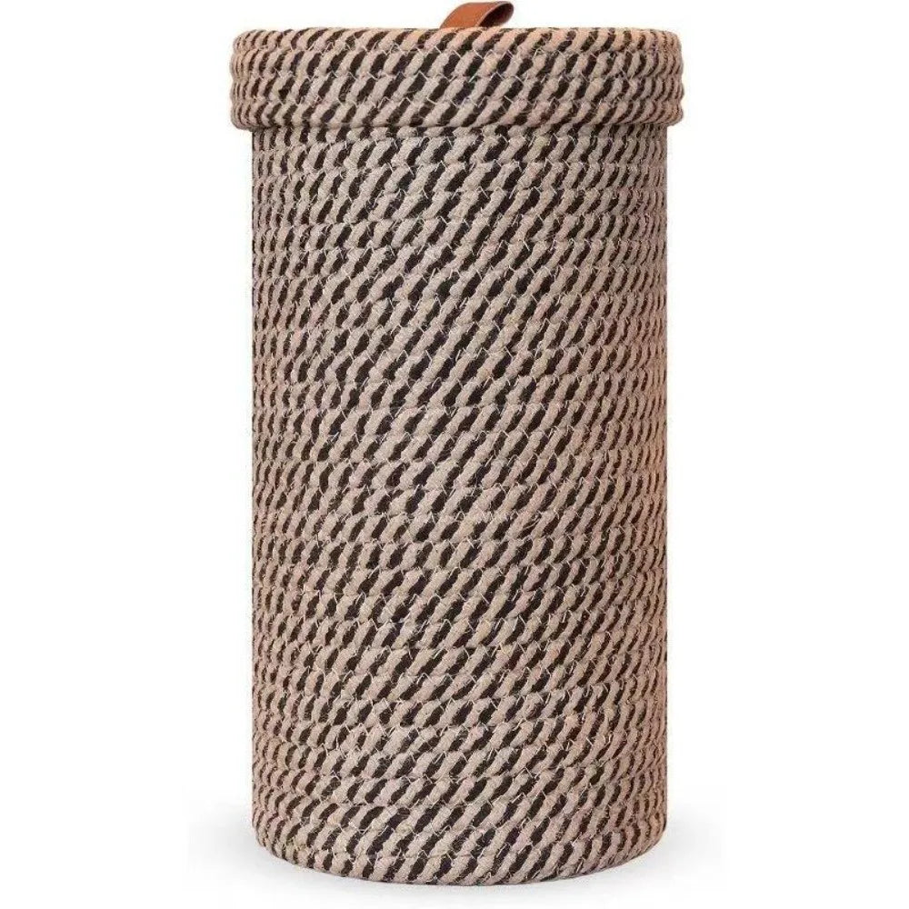 panier rangement corbeille tissé moderne rustique blanc beige poignée cuir respectueux environnement