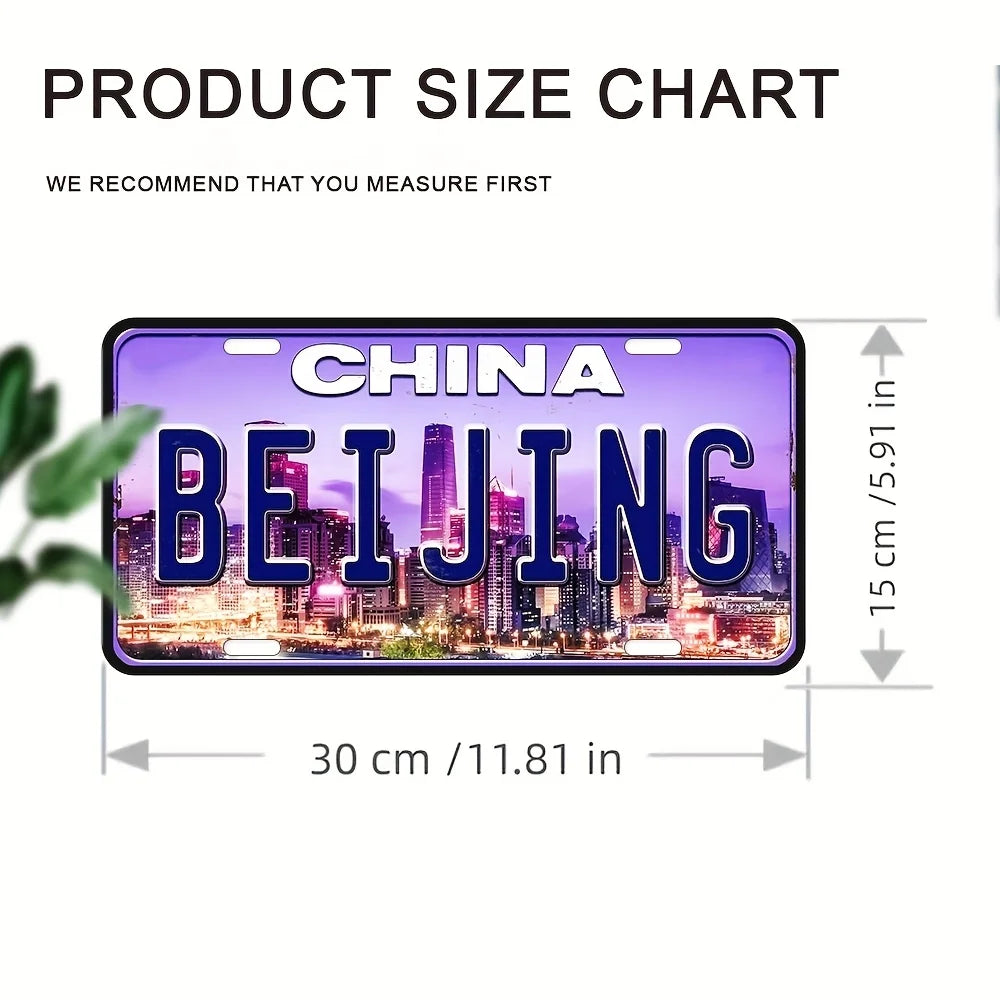 plaque décorative skyline beijing nuit chinois reliefs couleurs violet bleu rouge fixations murales