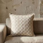 housse coussin carré rayé moderne nordique 100 polyester beige noir opacité bordure chenille 45x45cm