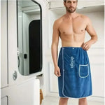 serviette bain rapide microfibre brodée poche élastique bleu marine gris moderne confortable