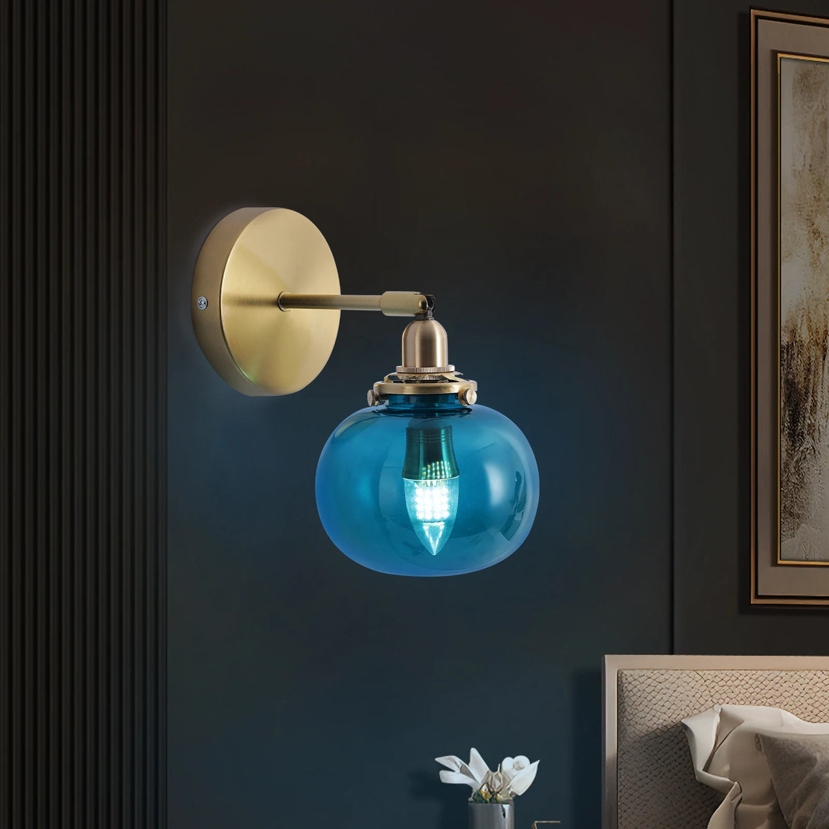 applique murale moderne or bleu transparent éclairage cuisine salle manger fixée mur led