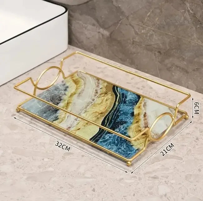étagère murale adhésive or marbre moderne panneau verre métal cosmétique minimaliste