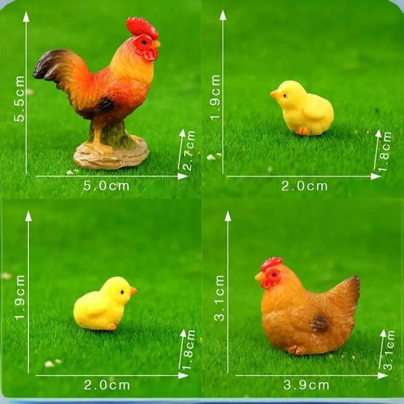 figurines animaux poulets coqs oeufs nid détaillées réaliste résine deco extérieur intérieur vert rouge