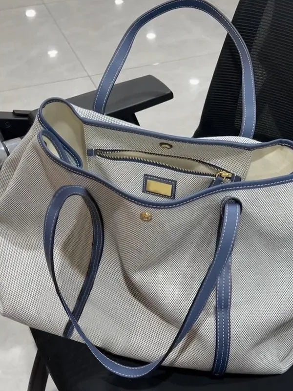 sac main femme toile jean gris clair moderne zips dorés poignées détachables porte clés