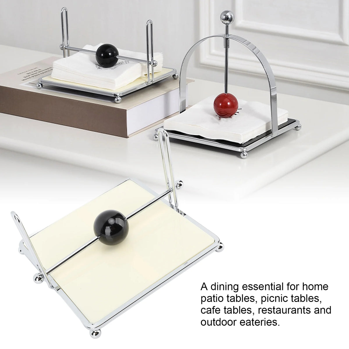 support serviettes moderne argenté structure métallique brillante plateau plastique mat stable minimaliste