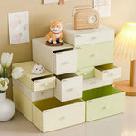 boîtes tiroirs rangement maquillage papeterie réutilisables beige vert moderne minimaliste