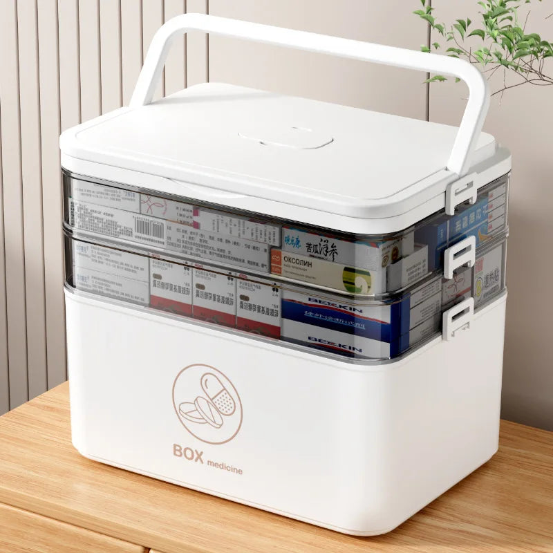 boîte médicaments transparente moderne réutilisable portable blanc beige
