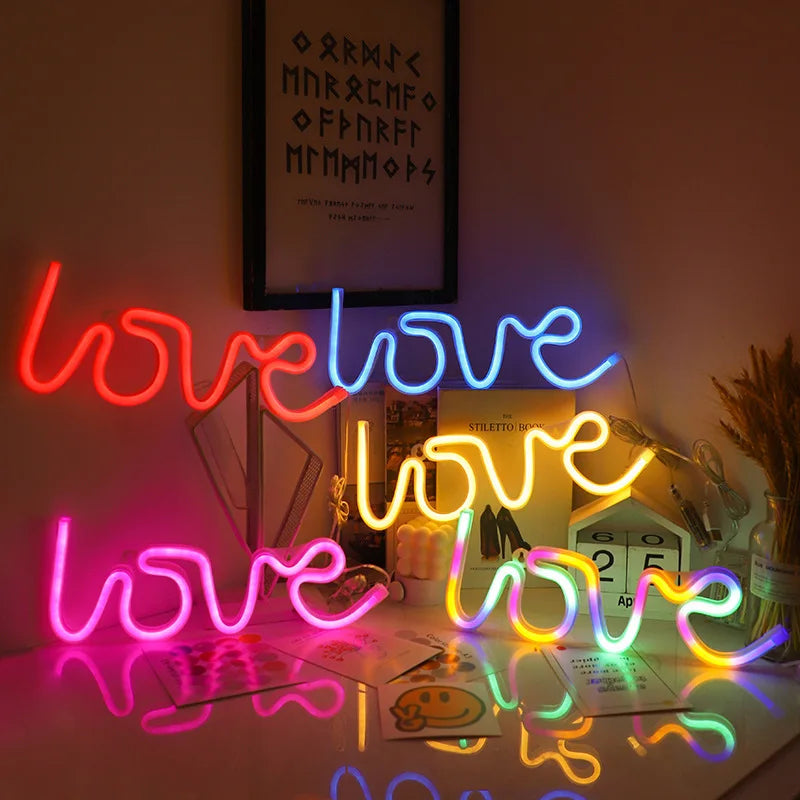 néon led cœur love couleur variée décoration intérieure moderne cadeau chambre coucher