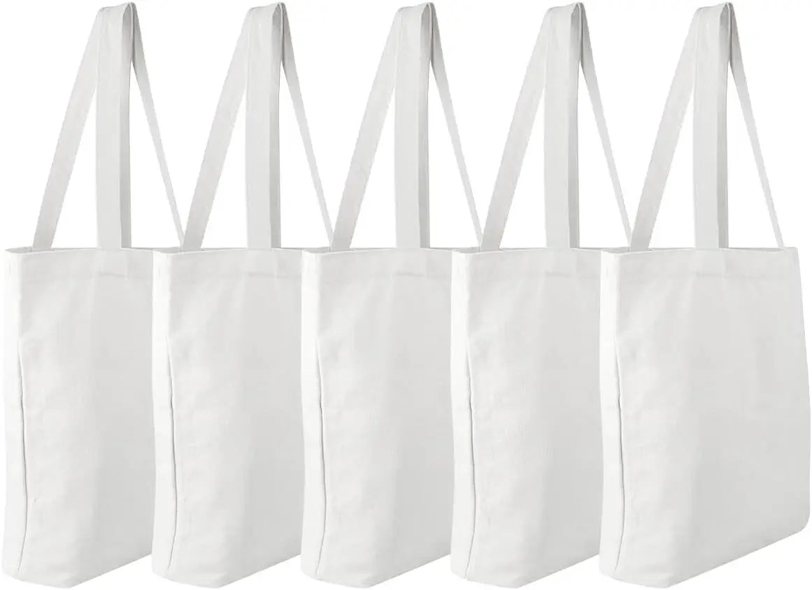 sac main blanc uni sans fermeture éclair poignées détachables toile polyester coton robuste réutilisable