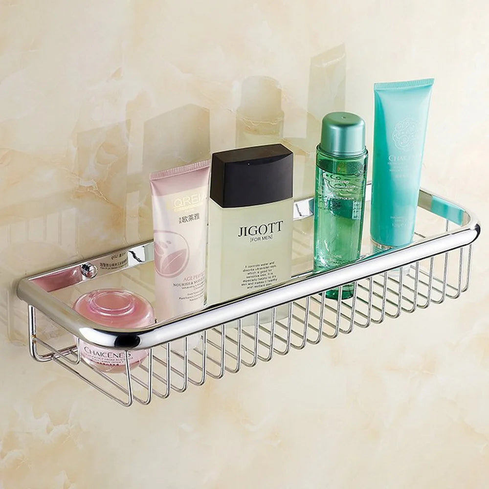 paniers rangement chrome cuivre filetés vis modernes salle bain étagères murales fixations incluses