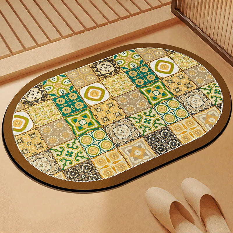tapis sol multicolore patchwork moderne motifs géométriques floraux salle bain lavable machine absorbant