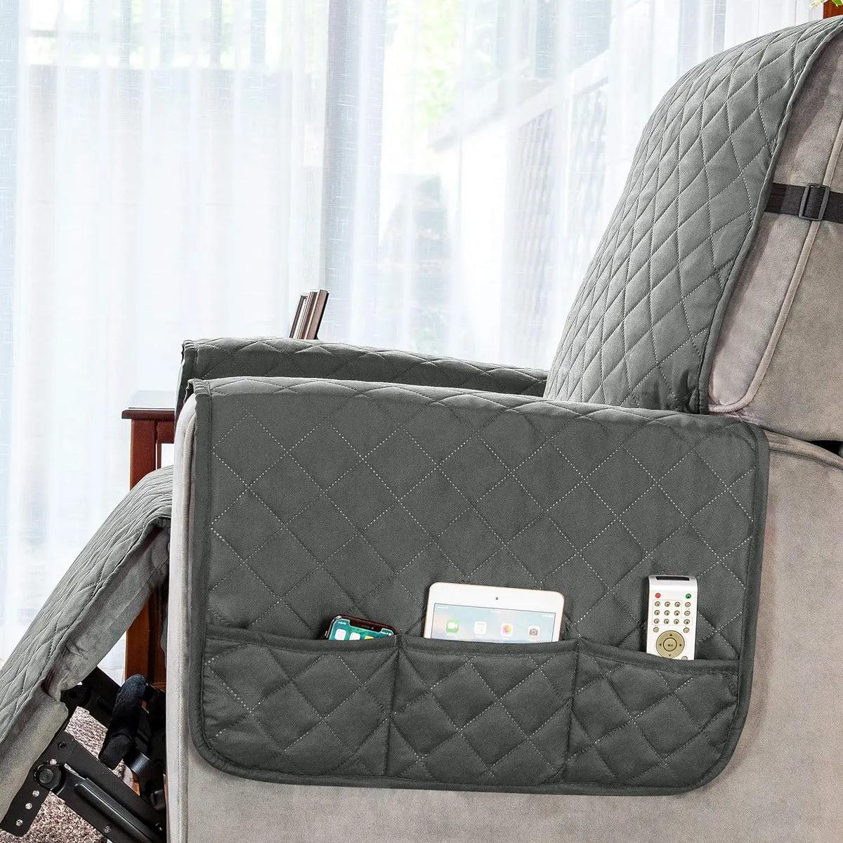 couvre siège fauteuil inclinable polyestère quilted gris moderne sécurité poche rangement machine