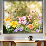 stickers muraux fleuris multicolores adhésifs art floral papillons lilas roses jaunes salon chambre deco