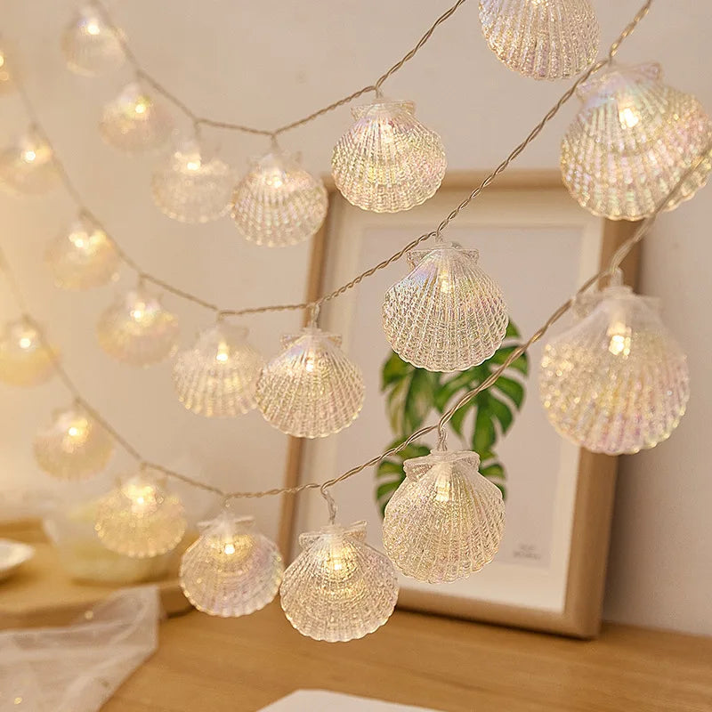 guirlande lumineuse coquillages blancs leds noel mariage deco festive clips moderne