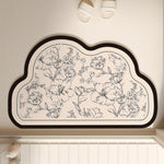 tapis bain absorbant rapide séchage floral motif nuage ovale caoutchouc beige noir
