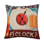 housse coussin vintage bière vin motifs rétro multicolores coton lin décoration canapé chaise 45x45cm