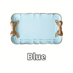 plateau rectangulaire élégant blanc rose pastel bordure dorée motif noeud