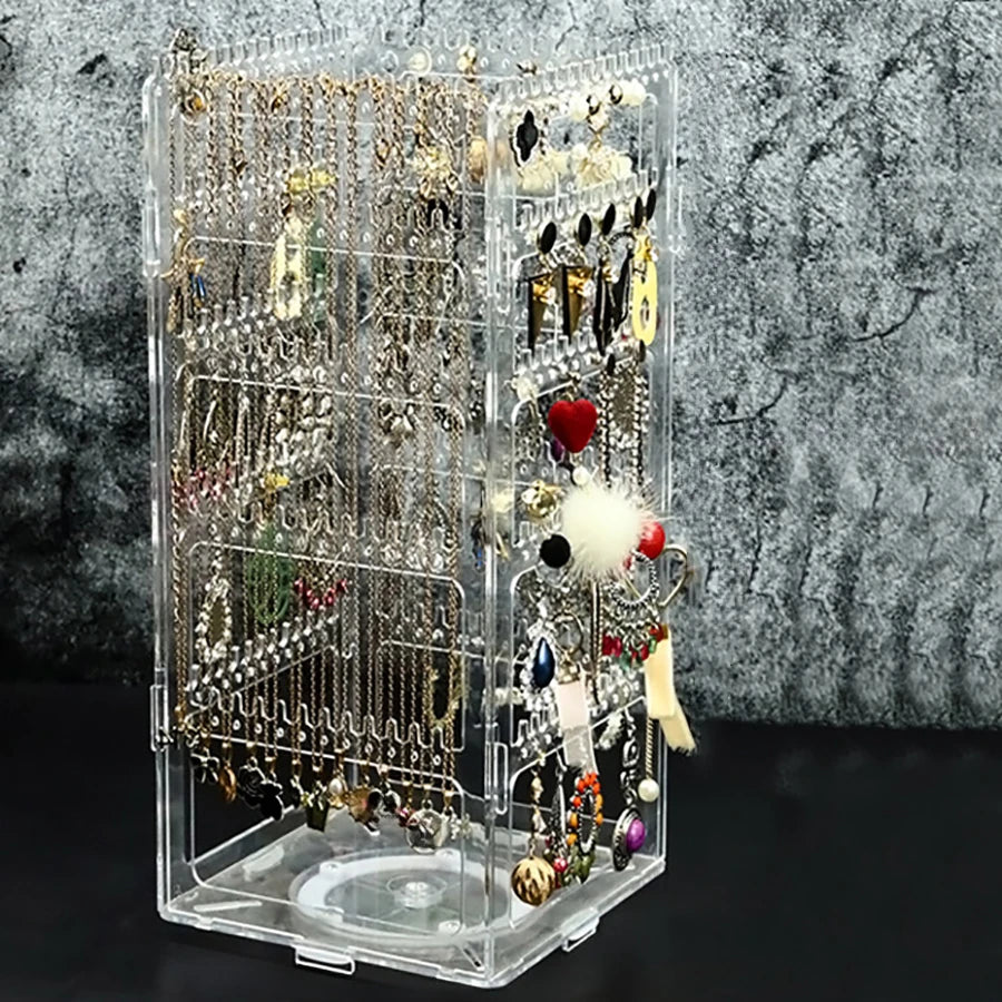 présentoir rotatif bijoux transparent noir rangement colliers boucles oreilles moderne utilitaire porte accessoirescrição