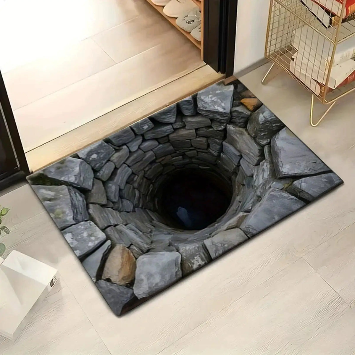 tapis 3d illusion optique antidérapant résistant décoloration moderne gris noirintérieur salle bain porte cuisine