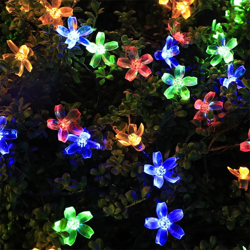 guirlande lumineuse solaire 5m fleurs simples violet blanc orange vert bleu jaune moderne clips