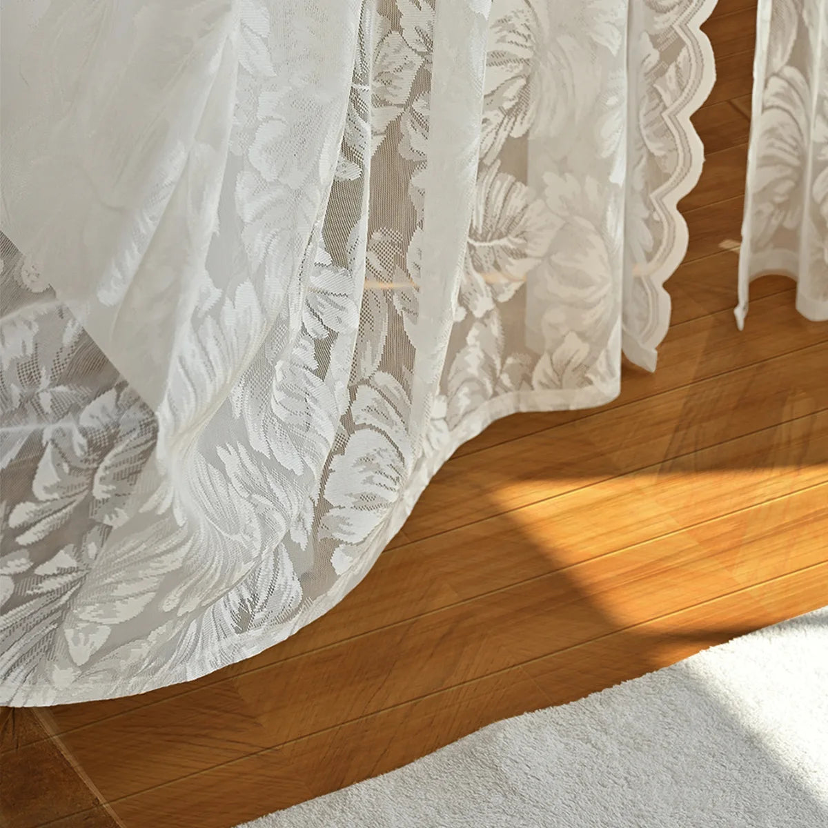 rideau blanc fleurs transparent classique deux panneaux salon chambre coucher decoration pastorale