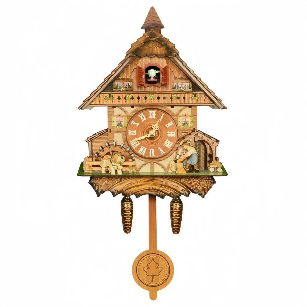 horloge coucou murale rustique bois sculpté figurines animales salon chambre coucher